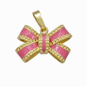 Copper Bow Pendant Pink Enamel Gold Plated, approx 12.5-17mm