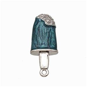 Ice Cream Charms Copper Pendant Pave Zirconia DarkGreen Painted Platinum Plated, approx 8.5-19mm