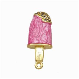 Ice Cream Charms Copper Pendant Pave Zirconia Pink Painted Gold Plated, approx 8.5-19mm