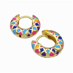 Copper Hoop Earring Multicolor Enamel Gold Plated, approx 5mm, 18.5mm dia