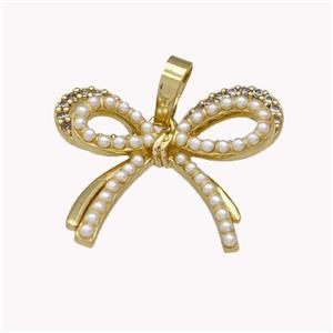 Copper Bow Pendant Pave Zirconia Pearlized Resin Gold Plated, approx 18-21mm