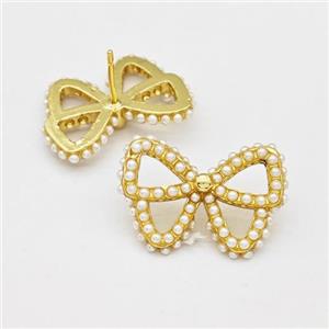 Copper Butterfly Stud Earrings Pave Pearlized Resin Gold Plated, approx 17-24mm