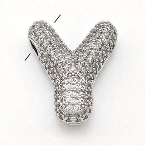 Copper Letter-Y Pendant Micro Pave Zirconia Platinum Plated, approx 15-22mm