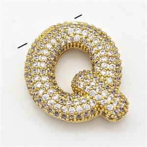 Copper Letter-Q Pendant Micro Pave Zirconia Gold Plated, approx 15-22mm