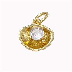 Scallop Shell Shaped Copper Pendant Micro Pave Zirconia Gold Plated, approx 10mm