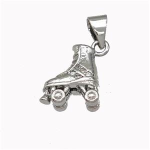 Ice Roller Skates Charms Copper Shoes Pendant Pave Zirconia Platinum Plated, approx 10-11mm