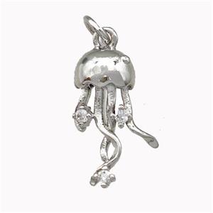 Copper Jellyfish Pendant Micro Pave Zirconia Platinum Plated, approx 10-17mm