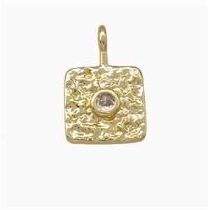 Copper Square Pendant Pave Zirconia Hammered Gold Plated, approx 10mm