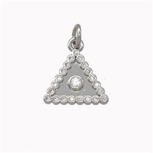 Copper Triangle Pendant Micro Pave Zirconia Platinum Plated, approx 13mm