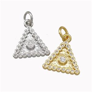 Copper Triangle Pendant Micro Pave Zirconia Mixed, approx 13mm