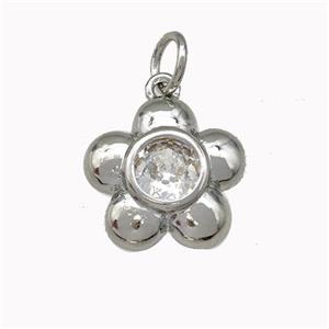 Copper Flower Pendant Pave Zirconia Platinum Plated, approx 12.5mm