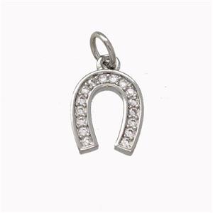 Copper Horseshoe Pendant Micro Pave Zirconia Platinum Plated, approx 9-10mm