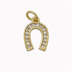 Copper Horseshoe Pendant Micro Pave Zirconia Gold Plated, approx 9-10mm