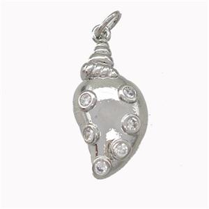 Copper Conch Shell Pendant Pave Zirconia Platinum Plated, approx 10-21mm