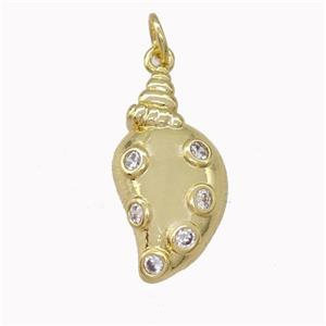 Copper Conch Shell Pendant Pave Zirconia Gold Plated, approx 10-21mm