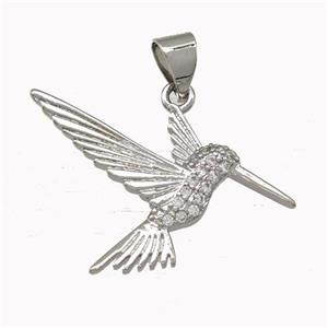 Hummingbird Charms Copper Pendant Micro Pave Zirconia Platinum Plated, approx 15-25mm