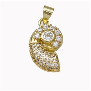 Nautilus Shell Charms Copper Conch Pendant Micro Pave Zirconia Gold Plated, approx 11-16mm