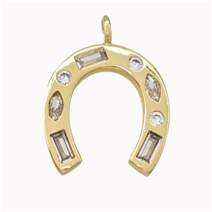 Copper Horseshoe Pendant Pave Zirconia Gold Plated, approx 16-17mm