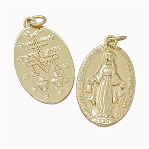 Virgin Mary Charms Copper Oval Pendant Gold Plated, approx 14.5-21mm