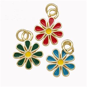 Copper Daisy Flower Pendant Enamel Gold Plated Mixed, approx 12mm