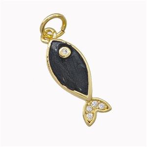 Copper Fish Charms Pendant Black Painted Gold Plated, approx 7-16mm