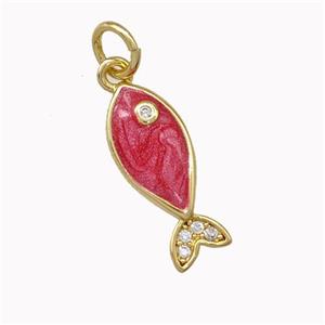 Copper Fish Charms Pendant Red Painted Gold Plated, approx 7-16mm