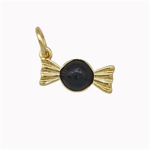 Candy Charms Copper Pendant Black Enamel Gold Plated, approx 5.5-12mm