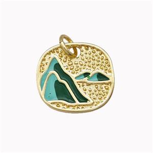 Copper Mountain Charms Pendant Green Enamel Gold Plated, approx 14-15mm