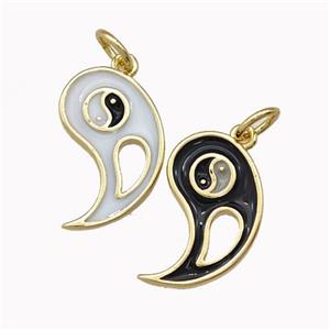 Copper Yinyang Charms Pendant Taichi Enamel Gold Plated Mixed, approx 10-16mm