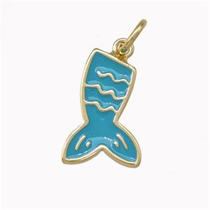 Mermaid Tail Charms Copper Pendant Blue Enamel Gold Plated, approx 9-14mm