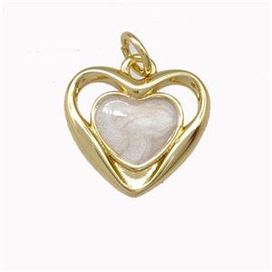 Copper Heart Pendant White Painted Gold Plated, approx 15mm