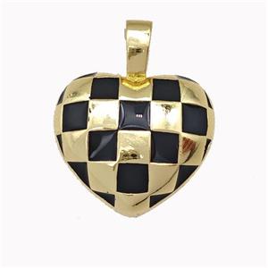 Copper Heart Pendant Black Enamel Gold Plated, approx 17mm