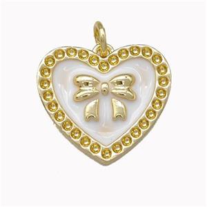 Copper Bow Heart Pendant White Enamel Gold Plated, approx 18mm