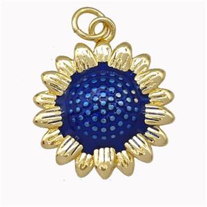 Copper Sunflower Pendant Blue Painted Gold Plated, approx 18mm