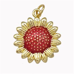 Copper Sunflower Pendant Red Painted Gold Plated, approx 18mm