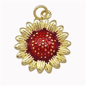 Copper Sunflower Pendant Red Painted Gold Plated, approx 18mm