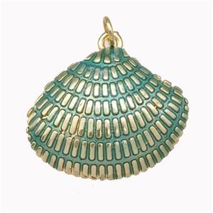 Scallop Shell Charms Copper Pendant Green Painted Gold Plated, approx 20-25mm