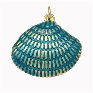 Scallop Shell Charms Copper Pendant Teal Painted Gold Plated, approx 20-25mm