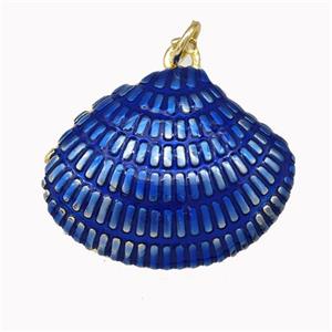 Scallop Shell Charms Copper Pendant Blue Painted Gold Plated, approx 20-25mm