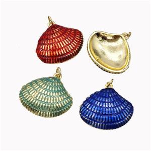 Scallop Shell Charms Copper Pendant Painted Gold Plated Mixed, approx 20-25mm