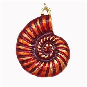 Conch Shell Charms Copper Nautilus Pendant Red Painted Gold Plated, approx 25-30mm