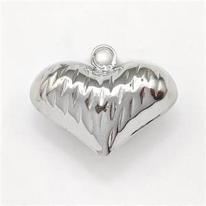 Copper Heart Pendant Hollow Platinum Plated, approx 14-20mm