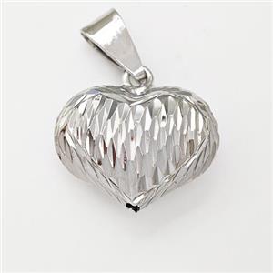 Copper Heart Pendant Hollow Platinum Plated, approx 16-20mm