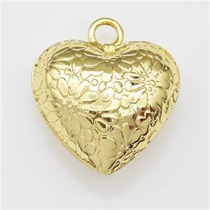 Copper Heart Pendant Hollow Flower Gold Plated, approx 20mm