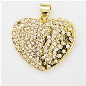 Copper Heart Pendant Micro Pave Zirconia Gold Plated, approx 16-20mm