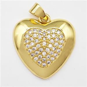 Copper Heart Pendant Micro Pave Zirconia Gold Plated, approx 20mm