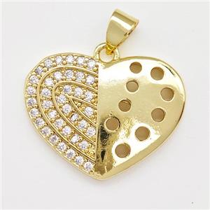 Copper Heart Pendant Micro Pave Zirconia Gold Plated, approx 18-22mm