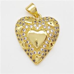 Copper Heart Pendant Micro Pave Zirconia Gold Plated, approx 18-20mm