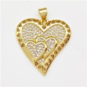 Copper Heart Pendant Micro Pave Zirconia Gold Plated, approx 24-25mm