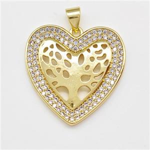 Copper Heart Pendant Micro Pave Zirconia Tree Of Life Gold Plated, approx 25mm